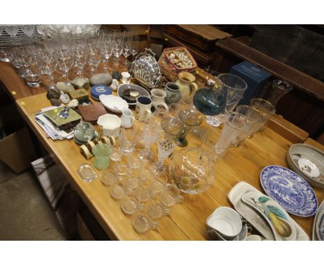 A quantity of various china and table glassware to include Bohemia crystal vase with original box, Jasperware style jar and c