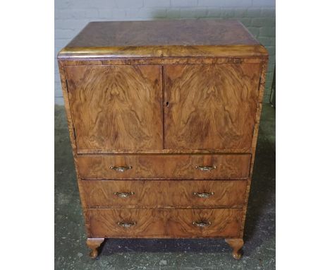 Vintage Walnut Cupboard Chest,107cm high, 76c wide, 51cm deep 