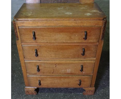 Vintage Oak Four Drawer Chest of Drawers, 97cm high, 77cm wide, 48cm deep