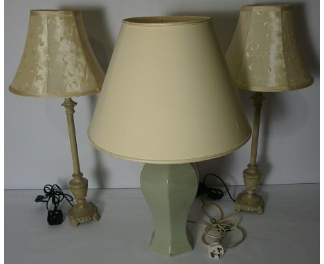 Pair of Modern Table Lamps with Shades, 51cm high, Also with a Chinese style table Lamp with Shade, All fitted for Electricit