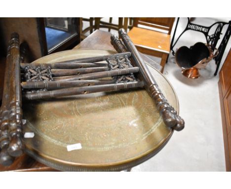 An Indian brass style circular occasional table with bobbin frame (frame af)