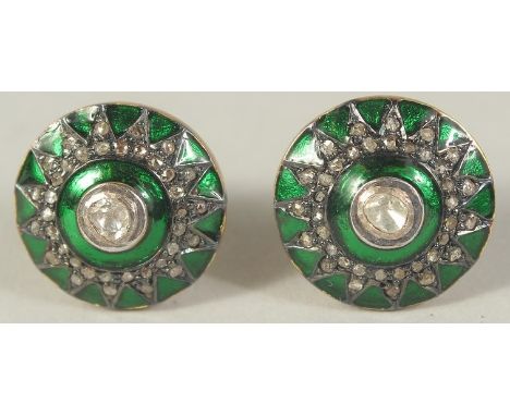 A GOLD ENAMEL AND DIAMOND EARRINGS