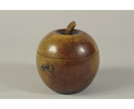 A GOOD PAINTED APPLE TEA CADDY. 5ins.