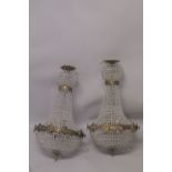 A PAIR OF CRYSTAL BEAD BAG CHANDELIERS. 2ft 8ing long.