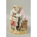 A LARGE MEISSEN GROUP OF GARDENERS with a child at the back, first modelled by Victor Acier, Cross