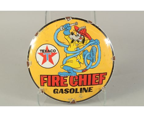 A CIRCULAR ENAMEL SIGN, "TEXACO" FIRE CHIEF. 12ins diameter.