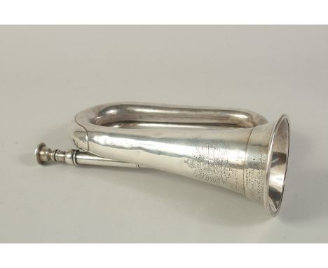 A LONDON RIFLE BRIGADE 2ND BATTALION SILVER BUGLE. 11ins long, London 1939.  Maker: POTTER, London. Weight: 24ozs. Presented 