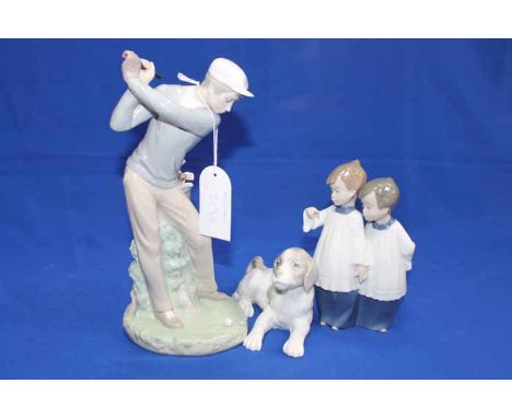 LOT OF 6 LLADRO AND NAO FIGURES
including a clown, a dog and a girl playing the cello