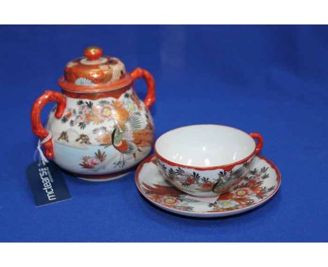 JAPANESE PART TEA SET WITH FLOWER AND BIRD DECORATION 
together with eggshell cups, saucers and a vase