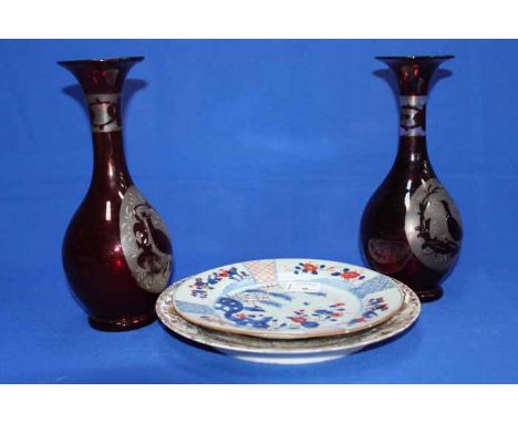 LOT OF ASIAN AND CONTINENTAL CERAMIC ITEMS
including an 18th century Chinese blue and white plate, a 19th century china paint