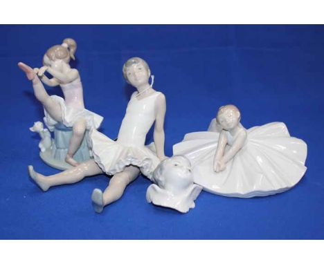 ONE LLADRO AND TWO NAO FIGURINES 
modelled as ballerinas; together with a Lladro figure head modelled as a cherub (4)