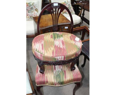MAHOGANY HOOP CHAIR, MAHOGANY OVAL STOOL AND A DRESSING STOOL