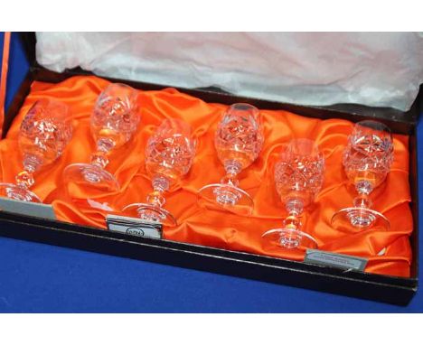 SET OF SIX WEBB CRYSTAL WINE GLASSES
in case also a decanter and stopper, in case and two other decanters