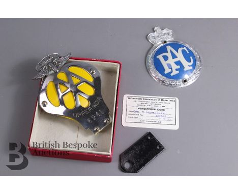 Automobile Association of Upper India car grille badge, together with a membership card nr 6241. This was based at 14-1 Conna