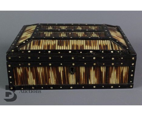 Porcupine quill trinket box, the interior of the box bears the name Matara, approx 23 x 17 x 8 cms.Note: some loss evident to