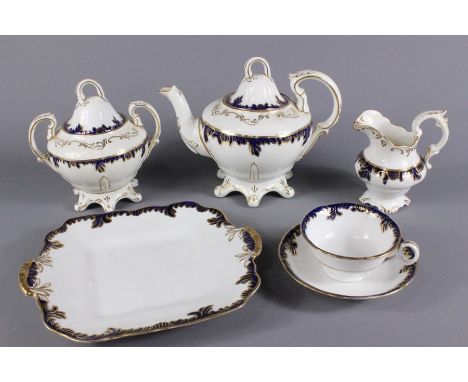 English Coalport porcelain tea set, comprising tea pot, sugar bowl, milk jug, six cups, six saucers, two sandwich plates appr