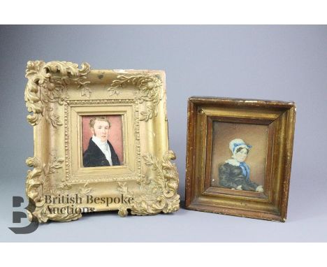19th century portrait miniature, depicting a young man, approx 7 x 9 cms, framed, indistinct inscription to verso dated 1825 