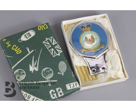 Royal Air Force Fighter No.1 Squadron car badge, nickel plate and enamel, mm CUD, in the original box. Note: as new condition