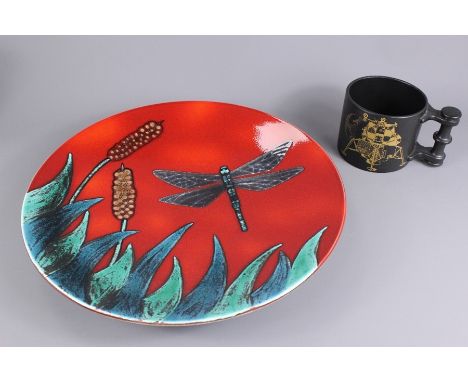 Poole Pottery Charger, dragonfly motif, approx 41 cms diameter, boxed, together with a&nbsp;Portmeirion large black basalt mu