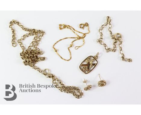 9ct Gold Jewellery including a 9ct yellow gold chain, approx 47 cms, approx 9.3 gms,&nbsp;9ct gold St Christopher pendant, 9c