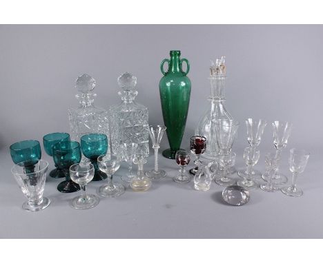 Three decanters, including two whiskey decanters and one French segmented liqueur decanter. This lot includes a quantity of 1