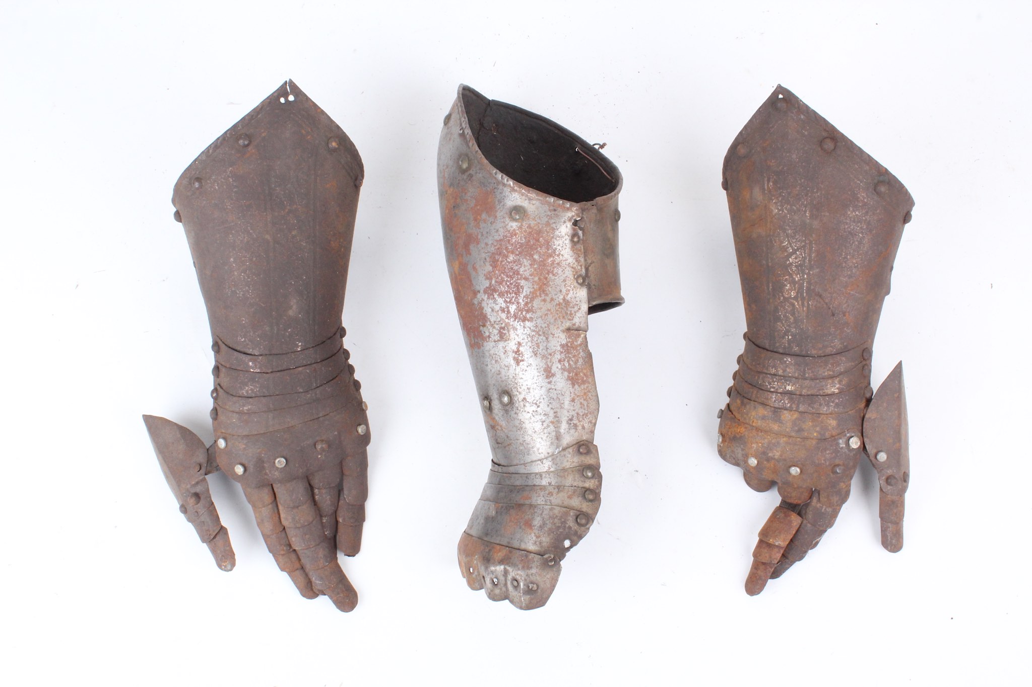 A pair of late Victorian toledo armour gauntlets, lobster articulation ...