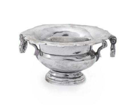 A DUTCH SILVER MINIATURE WINE COOLER, FREDERIK VAN STRANDT, AMSTERDAM, 1739oval and with shaped rim and two drop ring handles