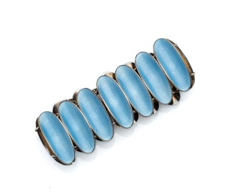 DAVID ANDERSON: BLUE ENAMEL BRACELET, 1970s designed as a series of oval concave links decorated with blue guilloché enamel, 