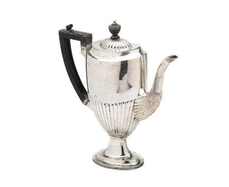 A VICTORIAN SILVER COFFEE POT, ARMY &amp; NAVY CO-OPERATIVE SOCIETY LTD., LONDON, 1890 pedestal oval, part lobed 'Queen Anne'