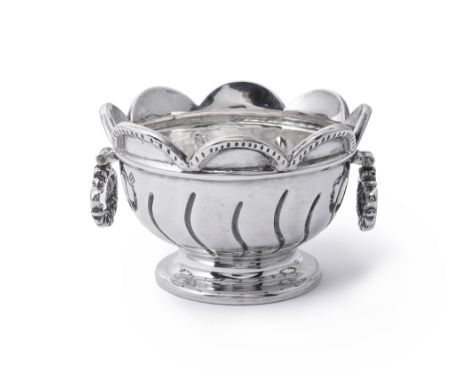 A DUTCH SILVER MINIATURE MONTEITH, PROBABLY 19TH CENTURY circular, part spirally fluted and with shaped rim and two drop ring