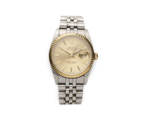 ROLEX, OYSTER PERPETUAL DATEJUST, REF.16233: GENTLEMAN'S STAINLESS STEEL AND GOLD BRACELET WATCH, 1989 3135 calibre movement,