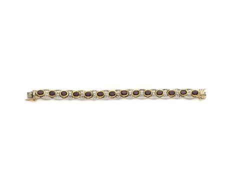 RUBY AND DIAMOND BRACELET, 1980s designed as a series of oval mixed-cut rubies each collet set, interspersed with links pave-
