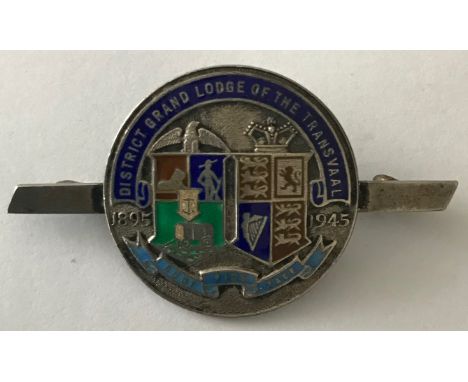 HALLMARKED SILVER &amp; ENAMEL BROOCH FOR DISTRICT GRAND LODGE OF THE TRANSVAAL 1895-1945
App.size: 5cm x 3cm
App.weight: 13g