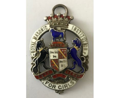 HALLMARKED SILVER &amp; ENAMEL FOB ROYAL MASONIC INSTITUTION FOR GIRLS
App.size: 4.5cm x 3cm
App.weight: 11g