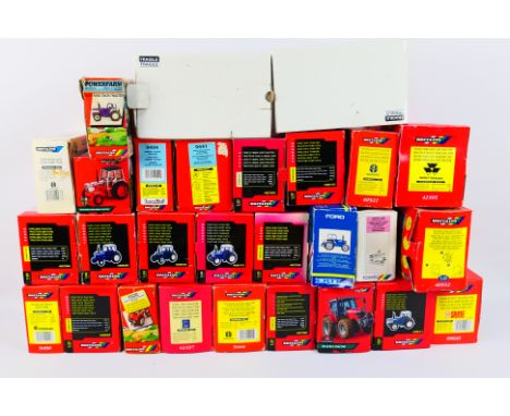 Britains - 28 x empty tractor boxes, 25 x of which are Britains, they are dusty from storage, most appear to be in Fair to Go
