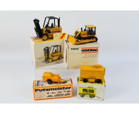 NZG - Conrad - 4 x construction models in 1:50 and 1:25 scales, a Hanomag D 680 E crawler dozer, # 2853, a Putzmeister MS 126