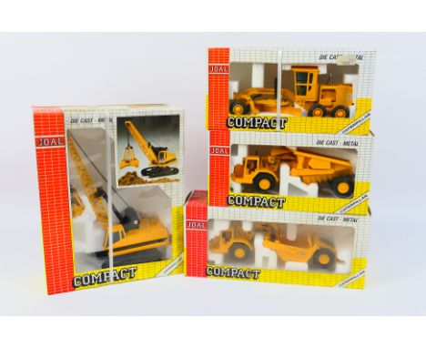 Joal - 4 x boxed Caterpillar construction vehicles in 1:50 and 1:70 scales, a digging crane # 225, a 12G leveller # 217, a 63