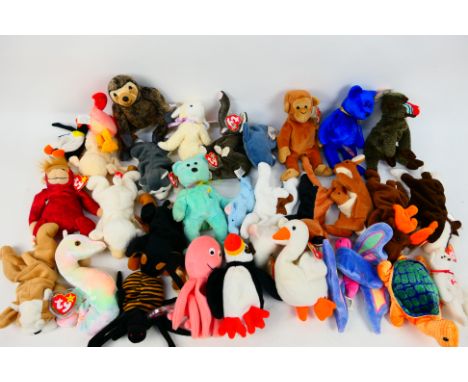 Ty Beanies - Teenie Beanie Babies - A group of 30 x including Wrinkles, Slowpoke, Puffer, Chocolate, Bruno, Pouch, Flitter, G