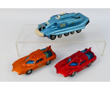 Dinky - 3 x models from the Captain Scarlet TV show, a Patrol Car in red # 103, a Patrol Car in Gold # 103 and a Pursuit Vehi
