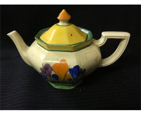 A Crocus Bizarre teapot by Clarice Cliff