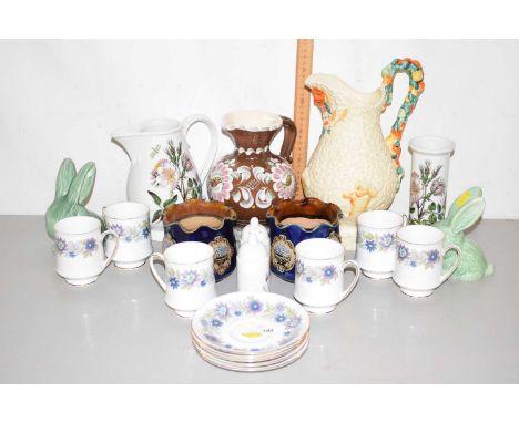 Mixed Lot: Ceramics to include a Clarice Cliff Celtic Harvest pattern jug, Portmeirion Botanic Garden wares, Paragon tea ware
