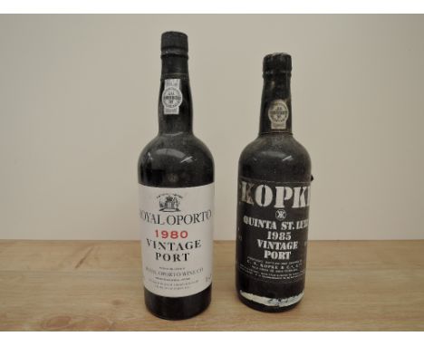 Two bottles of Vintage Port, Royal Oporto 1980, 20% vol, 75cl and Kopke Quinta St.Luiz 1985, 20% vol, 75cl