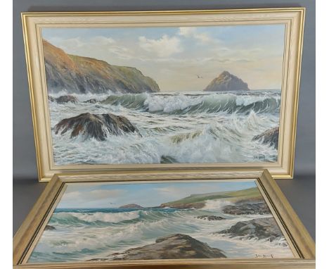 John Hewitt, seascape, oil on canvas together with another similar by the same artist and two other pictures 