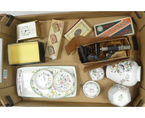 Mixed ceramics to include Aynsley Pembroke ginger jar, vase, Minton Haddon Hall Oval Tray, Two pin trays also Brass type boxe