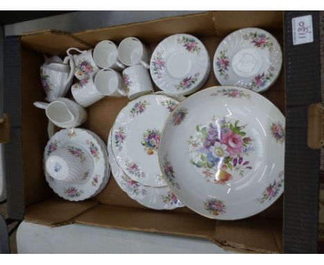 Aynsley coffee and dinner ware items in the Howard Sprays pattern to include 6 coffee cans, 12 saucers, 6 side plates, 2 crea