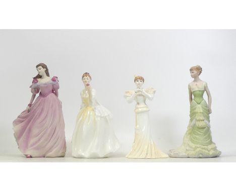 Four Ceramic Lady FIgures inlcudes Flower of Love HN2460, Coalport Summer Breeze, Serenade and Poise (4)
