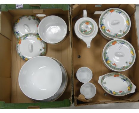 Wedgwood 'Eden' oven safe to include two lidded tureens, teapot, various bowls, two serving trays Etc (2Trays)