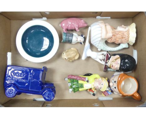 A Mixed Collection of Ceramics to inlcude Wade advertising vas, Character and Toby Jugs, Animal Figures etc. (1 Tray)