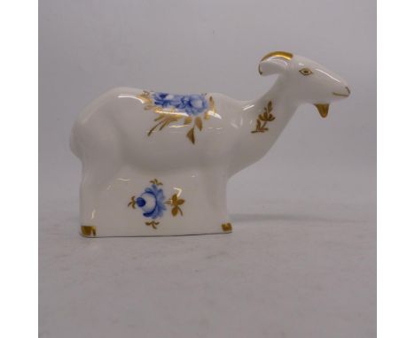 Royal Crown Derby  Pinxton Rose Billy Goat paperweight, silver stopper, height 10.5cm, boxed.