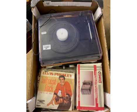 An as new 1 by One branded modern turntable together with a collection of cassettes, singles and albums, including The Beatle